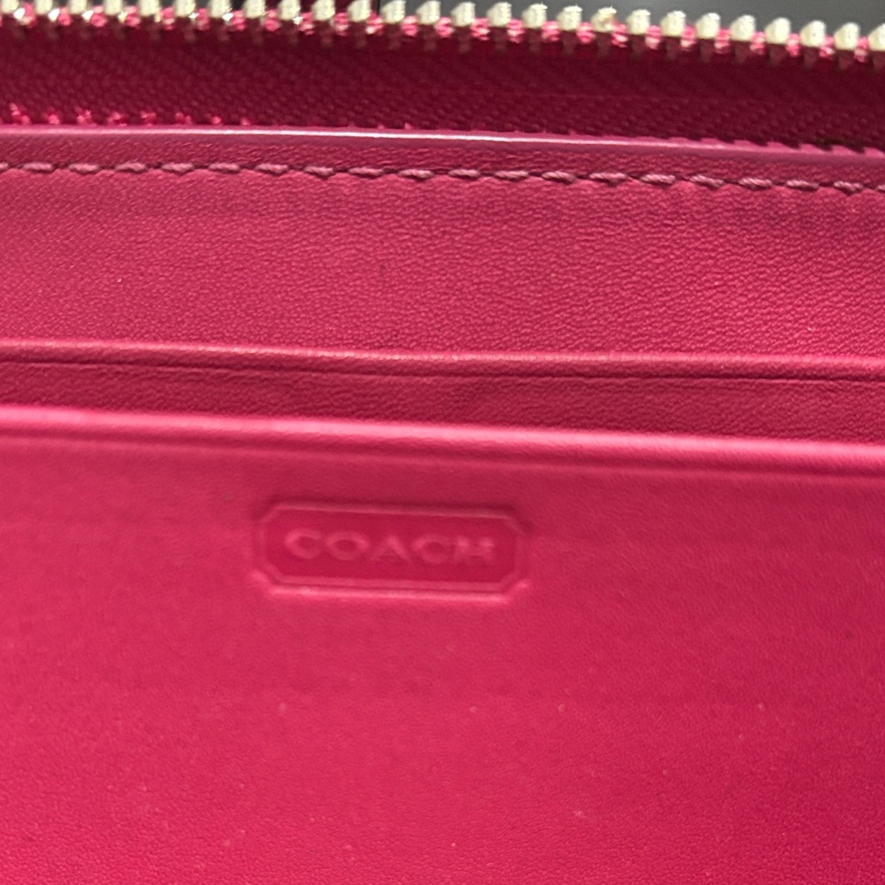 COACH Pink Signature Stripe Zip Around Wallet | Accordion Continental - Picture 9 of 14